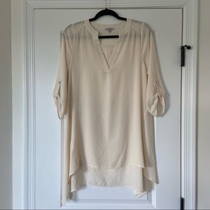 New! JODIFL Ivory Semi-sheer Tunic with Roll Tab Sleeve